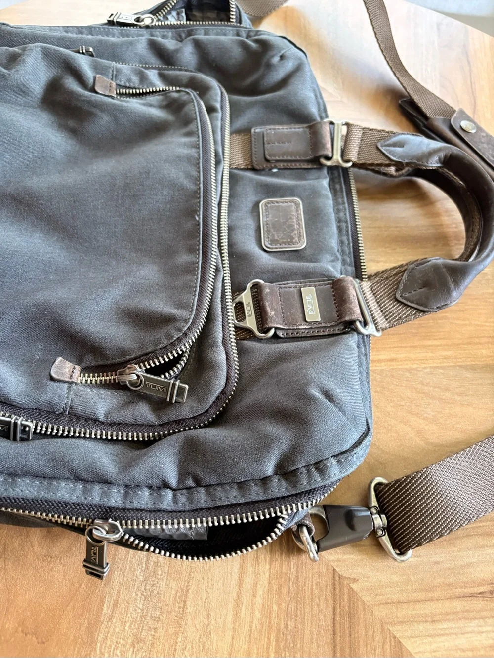 Tumi Brown Canvas Laptop Briefcase with Adjustable Shoulder Strap